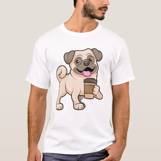 Pug met koffie om mee te gaan t-shirt (Voorkant)