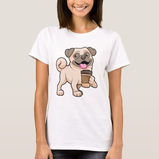 Pug met koffie om mee te gaan t-shirt (Voorkant)