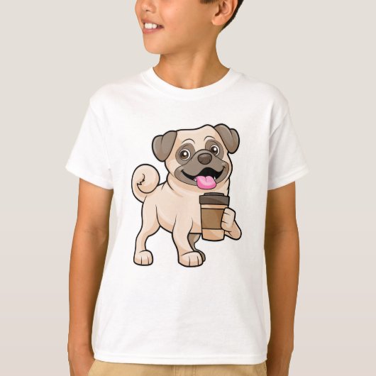 Pug met koffie om mee te gaan t-shirt (Voorkant)