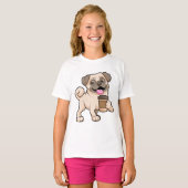 Pug met koffie om mee te gaan t-shirt (Voorkant volledig)