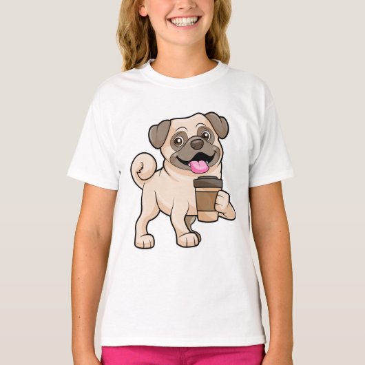 Pug met koffie om mee te gaan t-shirt (Voorkant)