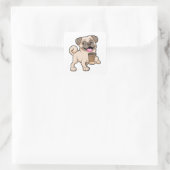 Pug met koffie om mee te gaan vierkante sticker (Tas)