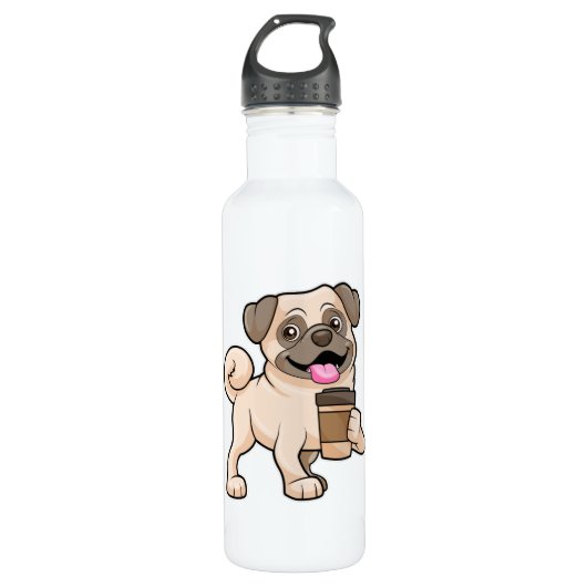 Pug met koffie om mee te gaan waterfles  (Voorkant)
