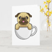 Pug met kopje koffie kaart (Gele Bloem)