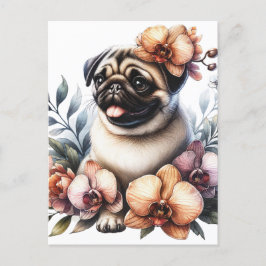 Pug met Orchid Branch, Postcrossing Briefkaart