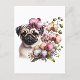 Pug met Orchid Branch, Postcrossing Briefkaart