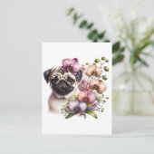 Pug met Orchid Branch, Postcrossing Briefkaart (Staand voorkant)