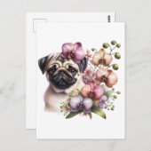 Pug met Orchid Branch, Postcrossing Briefkaart (Voorkant / Achterkant)