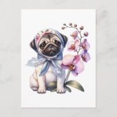 Pug met Orchid Branch, Postcrossing Briefkaart (Voorkant)