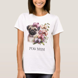 Pug met Orchidee Tak, waterverf, T-shirt