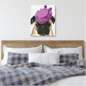 Pug met Paars Pet Canvas Afdruk (Insitu (Slaapkamer))