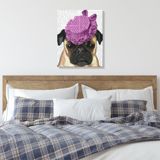 Pug met Paars Pet Canvas Afdruk (Insitu (Slaapkamer))