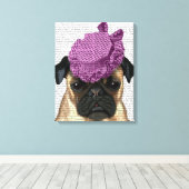 Pug met Paars Pet Canvas Afdruk (Insitu (Houten vloer))