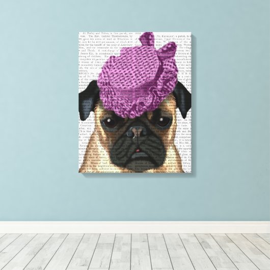 Pug met Paars Pet Canvas Afdruk (Insitu (Houten vloer))