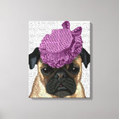 Pug met Paars Pet Canvas Afdruk (Voorkant)