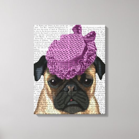 Pug met Paars Pet Canvas Afdruk (Voorkant)