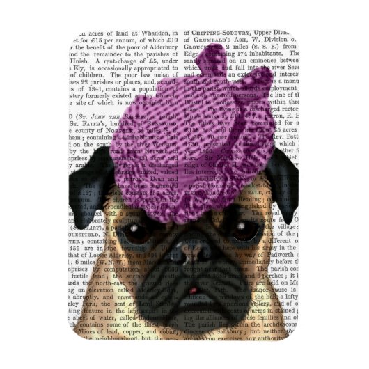 Pug met  Paars Pet Magneet (Verticaal)