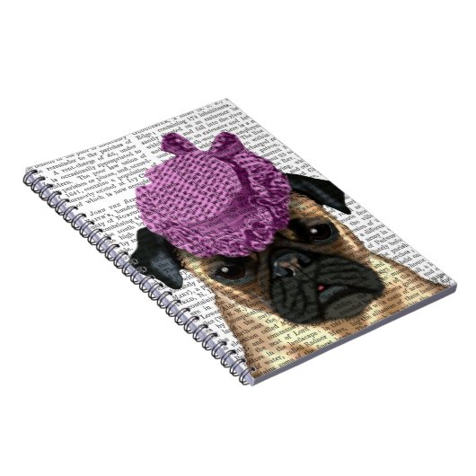 Pug met  Paars Pet Notitieboek (Rechterzijde)