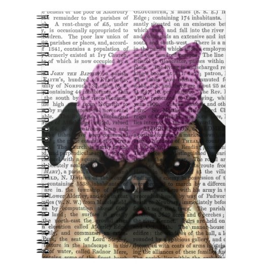 Pug met  Paars Pet Notitieboek (Voorkant)