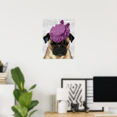 Pug met Paars Pet Poster (Thuiskantoor)