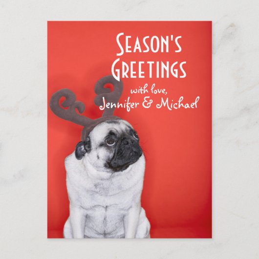 Pug met rendierantaarns briefkaart (Voorkant)