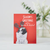 Pug met rendierantaarns briefkaart (Staand voorkant)