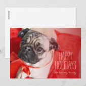Pug met rood lint feestdagenkaart (Voorkant / Achterkant)
