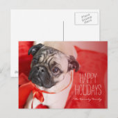 Pug met rood lint feestdagenkaart (Voorkant / Achterkant)