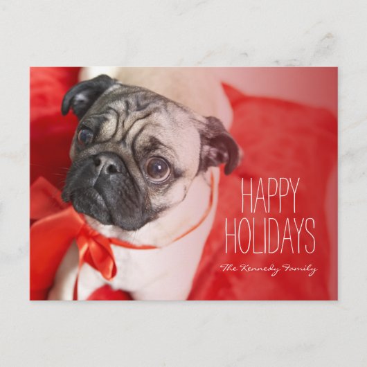 Pug met rood lint feestdagenkaart (Voorkant)