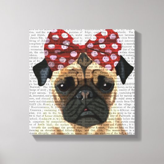 Pug met roodborstbedekking op kop canvas afdruk (Voorkant)
