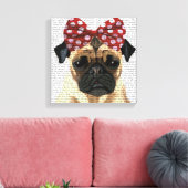 Pug met roodborstbedekking op kop canvas afdruk (Insitu (Woonkamer))