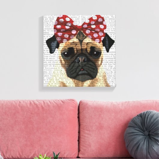 Pug met roodborstbedekking op kop canvas afdruk (Insitu (Woonkamer))