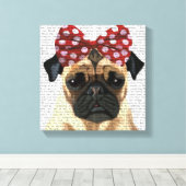 Pug met roodborstbedekking op kop canvas afdruk (Insitu (Houten vloer))