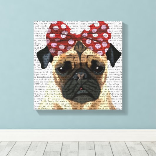 Pug met roodborstbedekking op kop canvas afdruk (Insitu (Houten vloer))