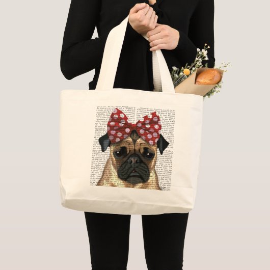 Pug met roodborstbedekking op kop grote tote bag (Voorkant (product))
