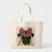 Pug met roodborstbedekking op kop grote tote bag (Voorkant)