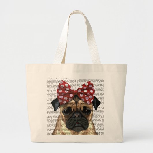 Pug met roodborstbedekking op kop grote tote bag (Voorkant)