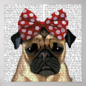 Pug met roodborstbedekking op kop poster (Voorkant)