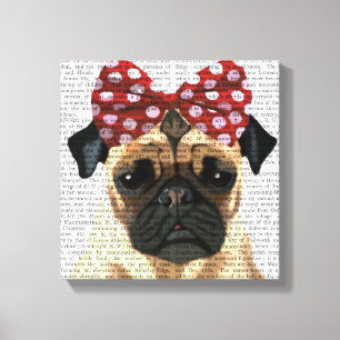 Pug met roodborstbeugel op kop canvas afdruk