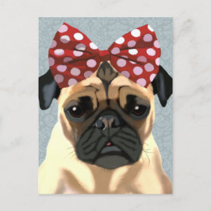 Pug met roodkleurige boeg op hoofd 2 briefkaart
