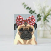 Pug met roodkleurige boeg op hoofd 2 briefkaart (Staand voorkant)