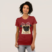 Pug met roodkleurige boeg op hoofd 2 t-shirt (Voorkant volledig)