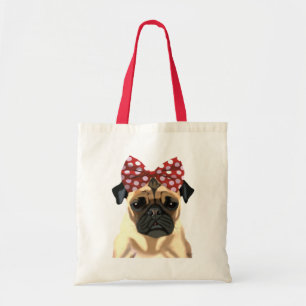 Pug met roodkleurige boeg op hoofd 2 tote bag