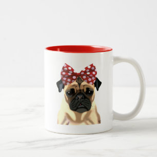 Pug met roodkleurige boeg op hoofd 2 tweekleurige koffiemok