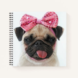 Pug met roze bus notitieboek