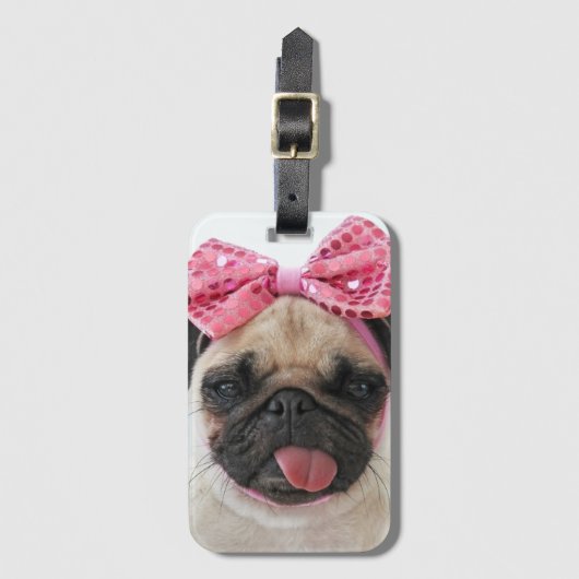 Pug met roze romp bagagelabel (Voorkant (verticaal))