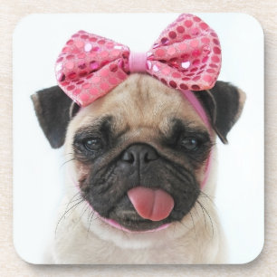 Pug met roze romp bier onderzetter