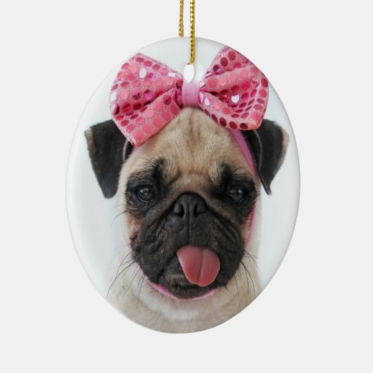 Pug met roze romp keramisch ornament (Rechts)