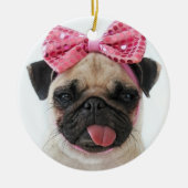 Pug met roze romp keramisch ornament (Voorkant)