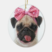 Pug met roze romp keramisch ornament (Links)